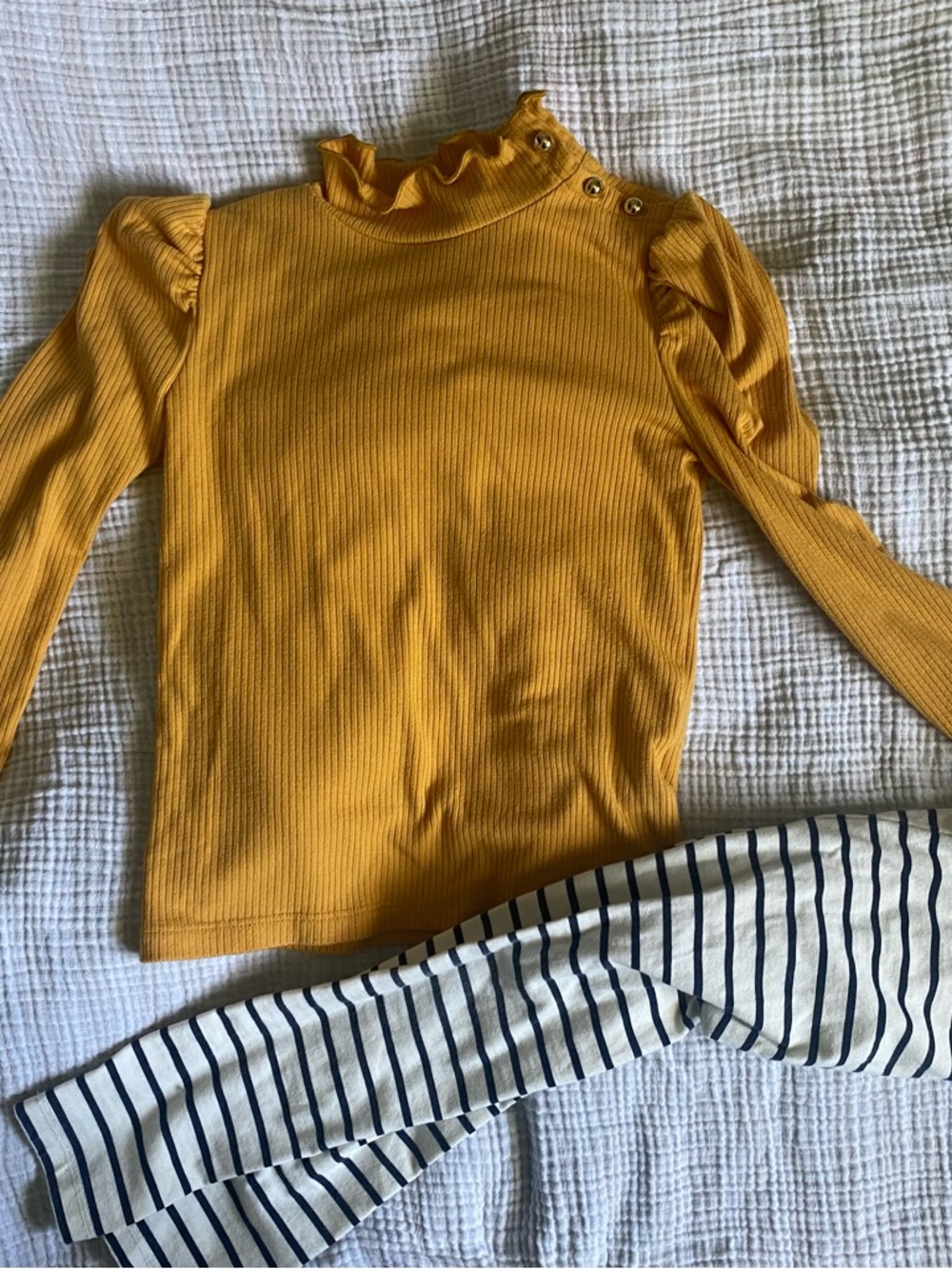 Janie and Jack Mustard Yellow Ruffled Shoulder Ribbed Top